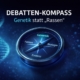 Blog-Header mit modernem Kompass, der auf „Genetik“ zeigt, vor dunkelblauem Hintergrund mit DNA-Helix und dem Titel „Debatten-Kompass: Genetik statt ‚Rassen‘“.