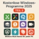 Beitragsbild zur Übersicht kostenloser Windows-Programme 2025 mit stilisierten Icons und Titelgrafik