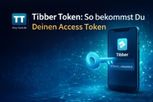 Tibber Access Token auf Smartphone mit Schlüssel-Symbol vor digitalem Netzwerk-Hintergrund und tiny-tool.de Logo