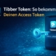 Tibber Access Token auf Smartphone mit Schlüssel-Symbol vor digitalem Netzwerk-Hintergrund und tiny-tool.de Logo