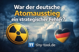 Magazinbild zum Artikel über den deutschen Atomausstieg mit Atomkraftwerk, Stromnetz und Frage nach strategischem Fehler