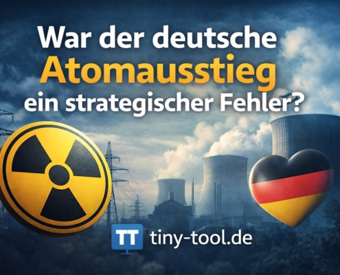 Magazinbild zum Artikel über den deutschen Atomausstieg mit Atomkraftwerk, Stromnetz und Frage nach strategischem Fehler