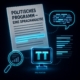 Politisches Programm mit markierten Textstellen, Sprechblase und Lupe zur Sprachanalyse