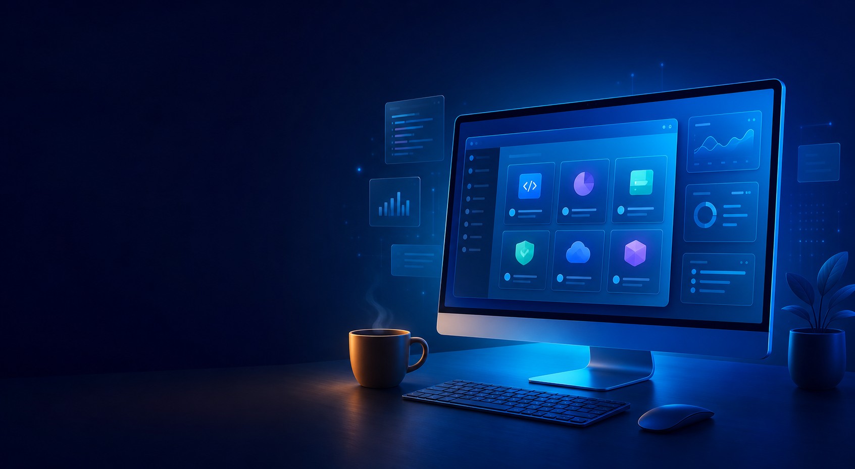 Digitale Empfehlungen auf einem Monitor neben einer Tasse Kaffee